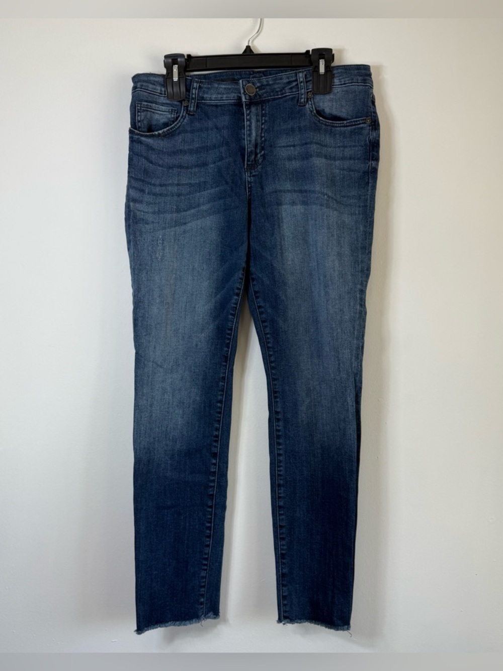KUT from the Kloth Ankle Straight Leg Jeans Dark Wash Raw Hem Frayed Denim 12